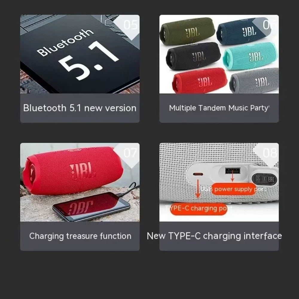 Altavoz Bluetooth JBL CHARGE5 IPX7 resistente al agua 20H batería PartyBoost Bass Powerbank portátil para acampar al aire libre viaje a casa