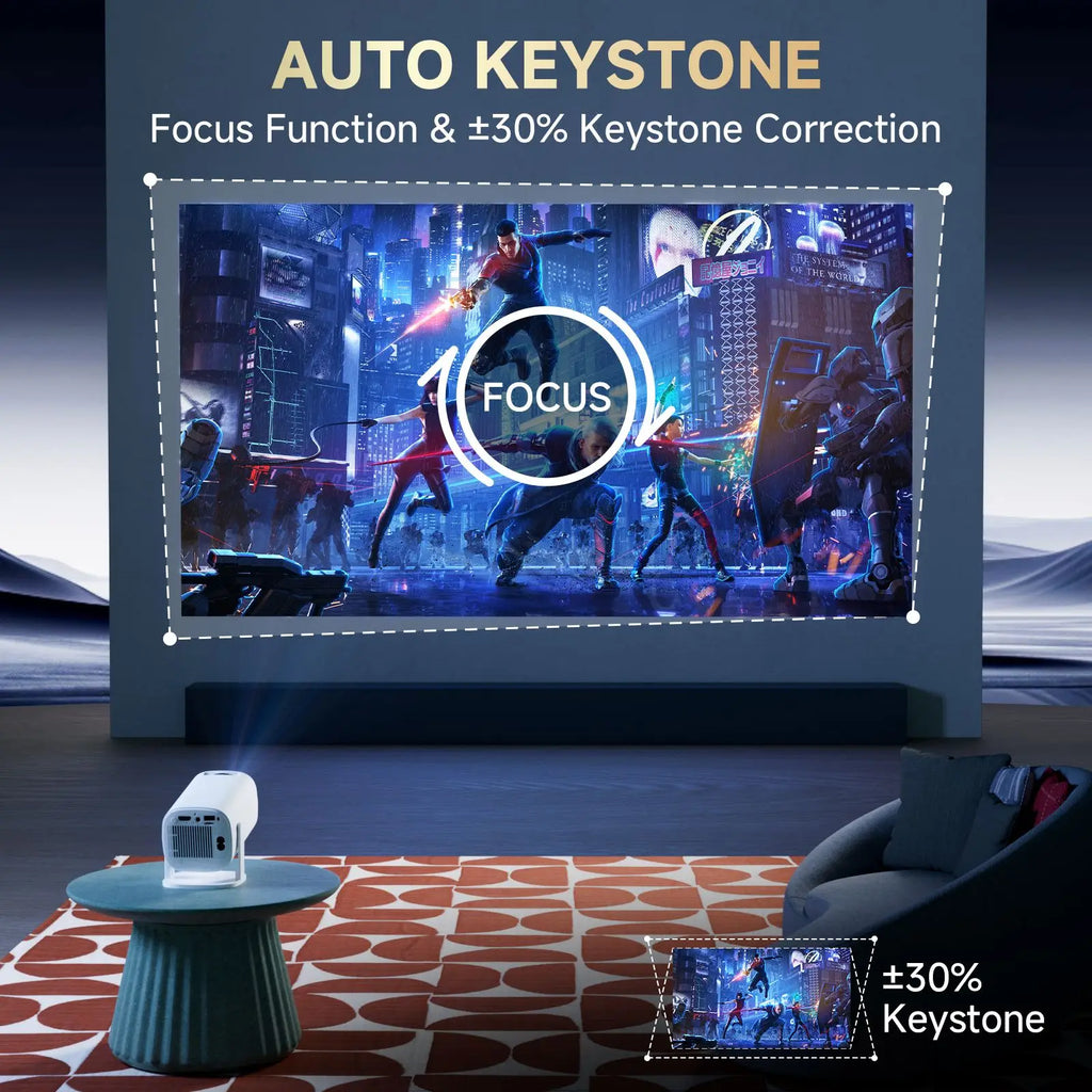 HONGTOP P30PRO Mini proyector inteligente Android 14 WiFi6 BT 5,0 compatible con 4K 1280*720P proyector portátil para exteriores de cine en casa inteligente