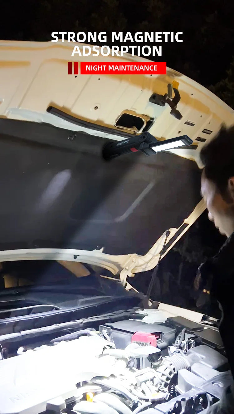 Linterna LED recargable por USB para acampar, luz de trabajo con imán y gancho, modo de iluminación impermeable, adecuada para trabajo nocturno