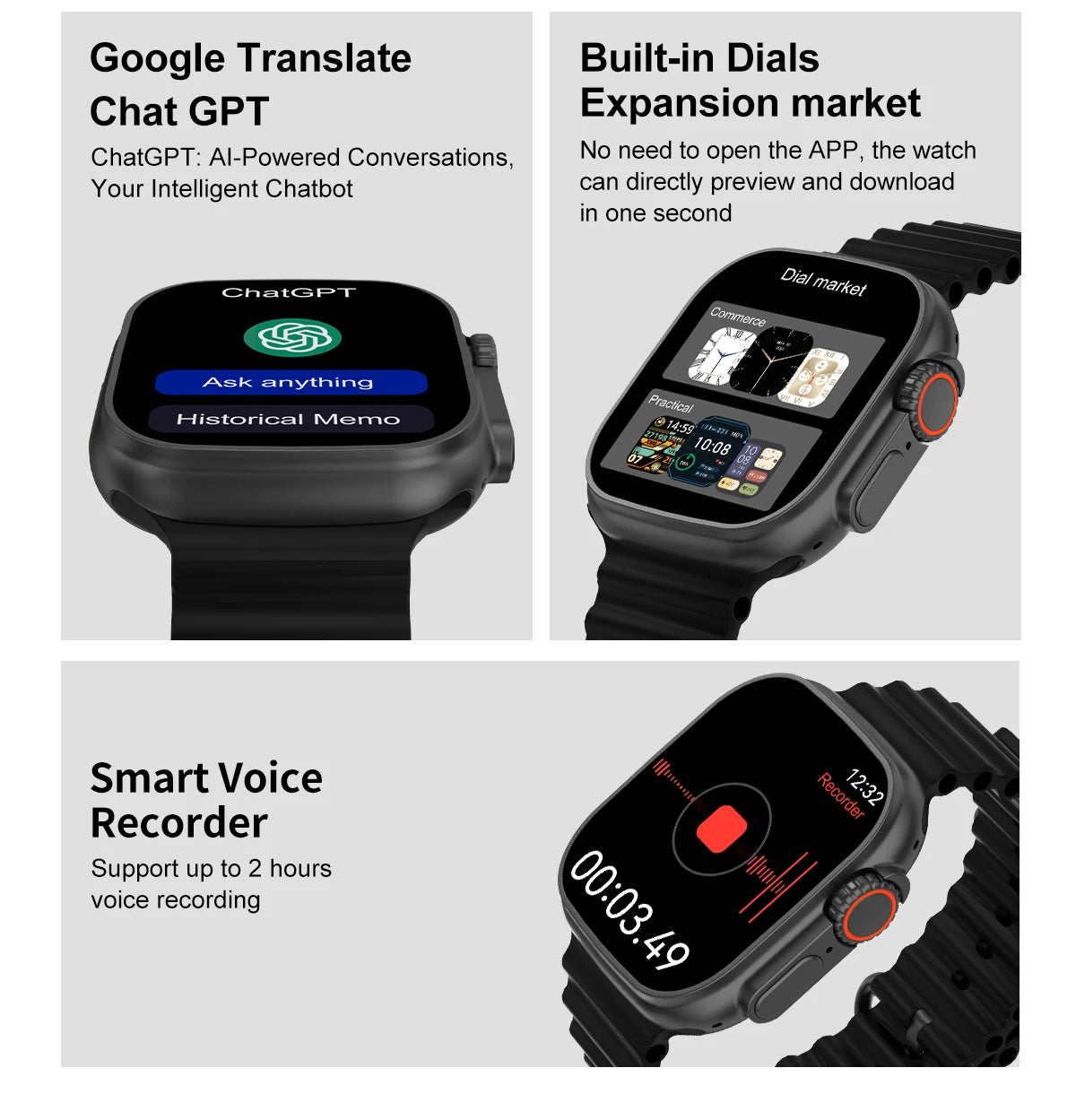 DT Ultra 3 Smartwatch pantalla Amoled 4GB reproductor MP3 MP4 Bluetooth red compartido aplicación tienda ChatGPT reloj inteligente AI hombre Sportwatch