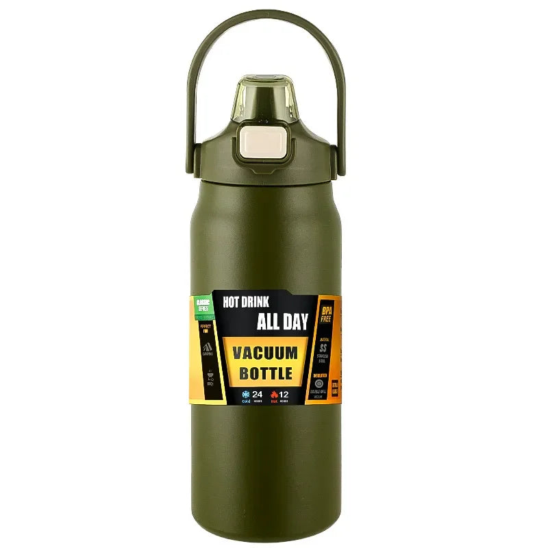 Termo portátil para exteriores, taza térmica de acero inoxidable 304, frascos de vacío, botella de agua deportiva fría y caliente con pajita