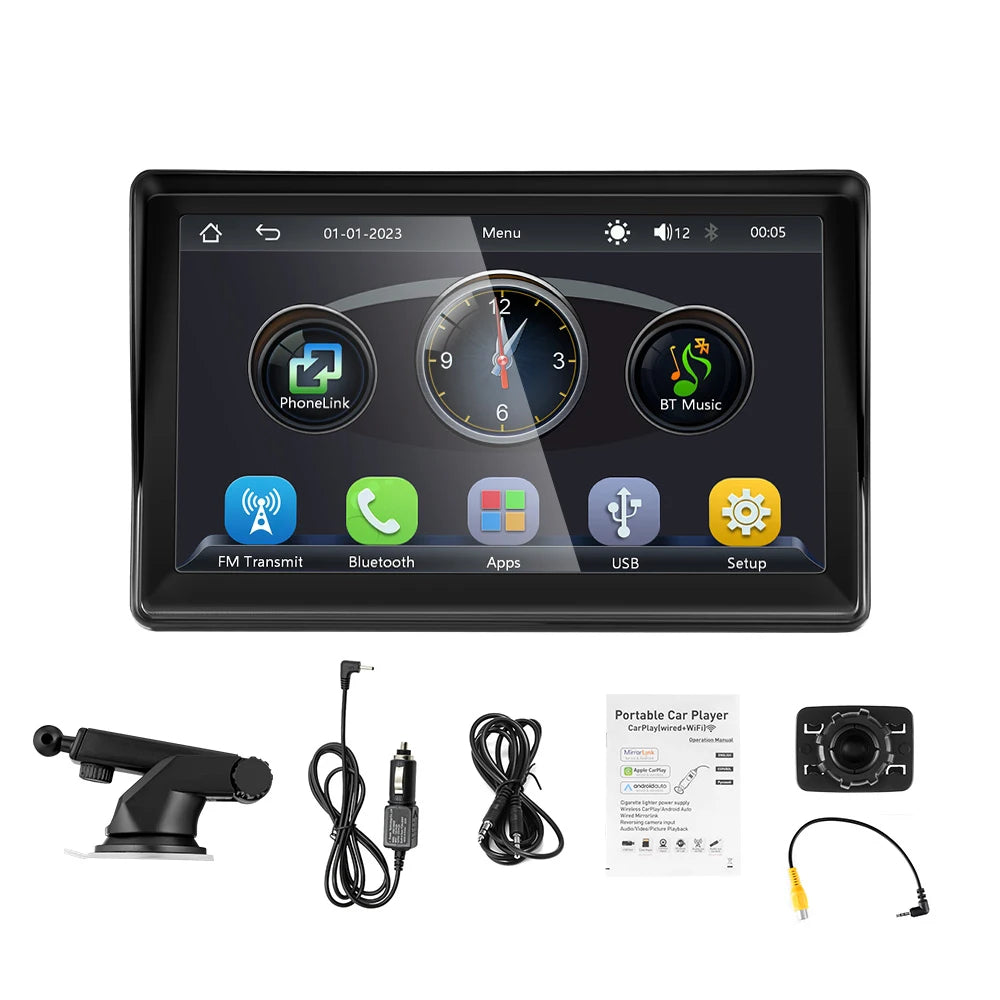 Reproductor Multimedia estéreo portátil para coche, Radio inalámbrica con Android, 7 pulgadas, transmisor FM, BT, WiFi, AUX, pantalla USB