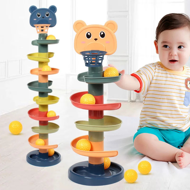 Juguete educativo Montessori para bebé Torre giratoria de bolas giratoria para apilamiento regalo para recién nacido