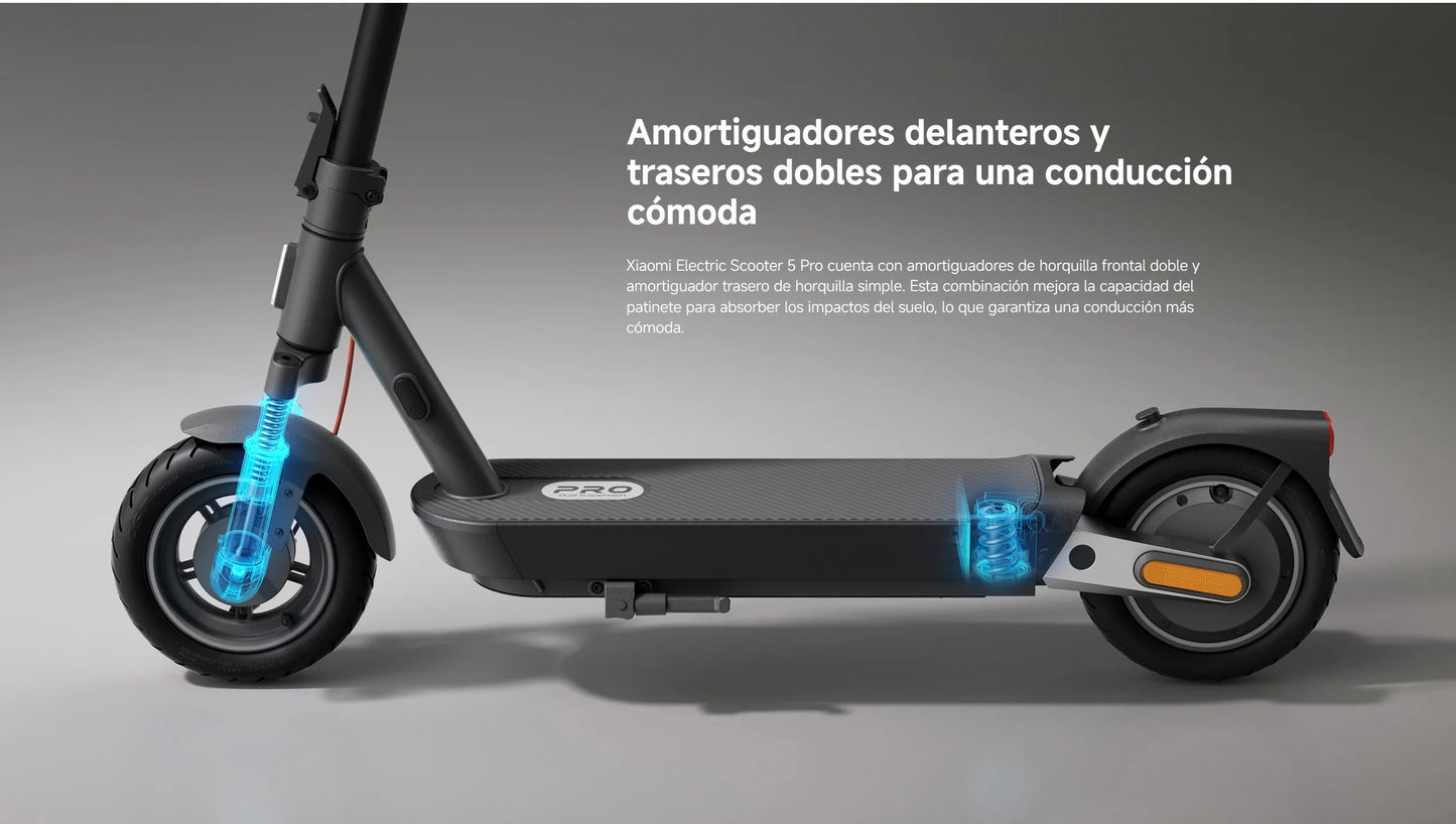 Oficial | Xiaomi Electric Scooter 5 Pro, Amortiguadores dobles delantero y trasero, Duración de la batería prolongada, Luz delantera automática