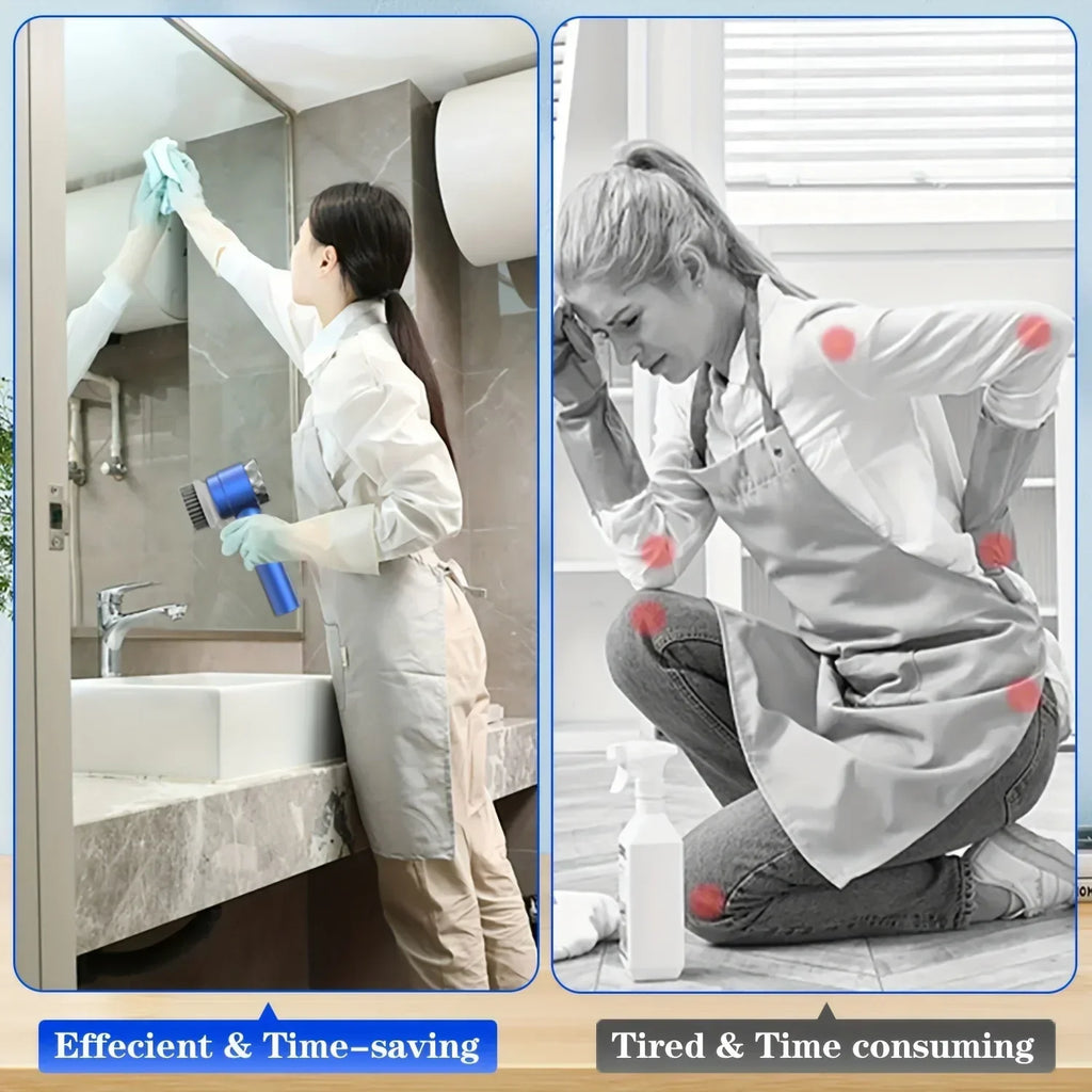 Cepillo de limpieza eléctrica multifuncional para cocina, baño, inodoro, cepillo de limpieza potente portátil, 5 cabezales, pantalla LED