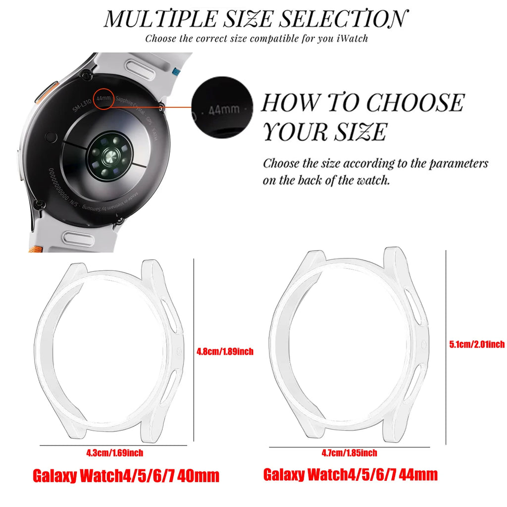 Funda de silicona de cobertura completa para Samsung Galaxy Watch 4, 5, 6, 7, 40mm, 44mm, Protector de pantalla de parachoques resistente a los arañazos a prueba de golpes