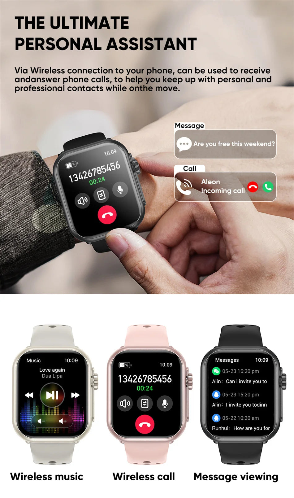 Reloj Inteligente Ultra 2 1000 mAh reloj inteligente hombres mujeres 1,85 pulgadas HD pantalla completamente táctil IP68 impermeable Bluetooth llamada Smartwatch