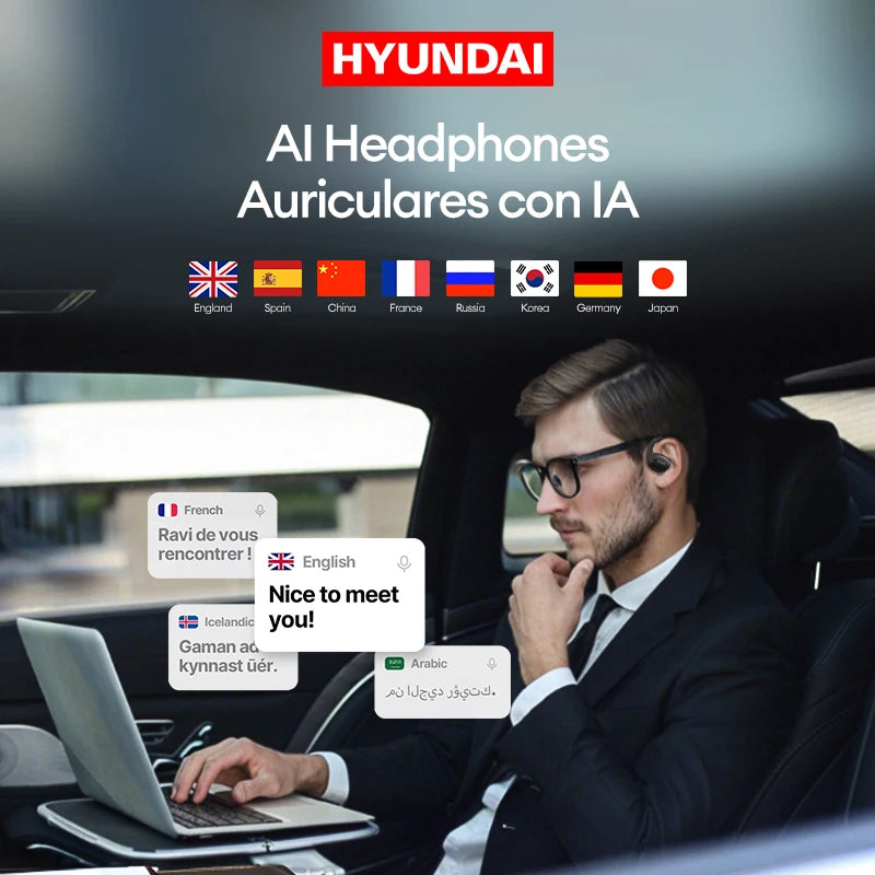 Choice HYUNDAI Openair5 AI auriculares de traducción Bluetooth tipo oreja colgante AI inteligente más de 100 idiomas reunión auricular regalo