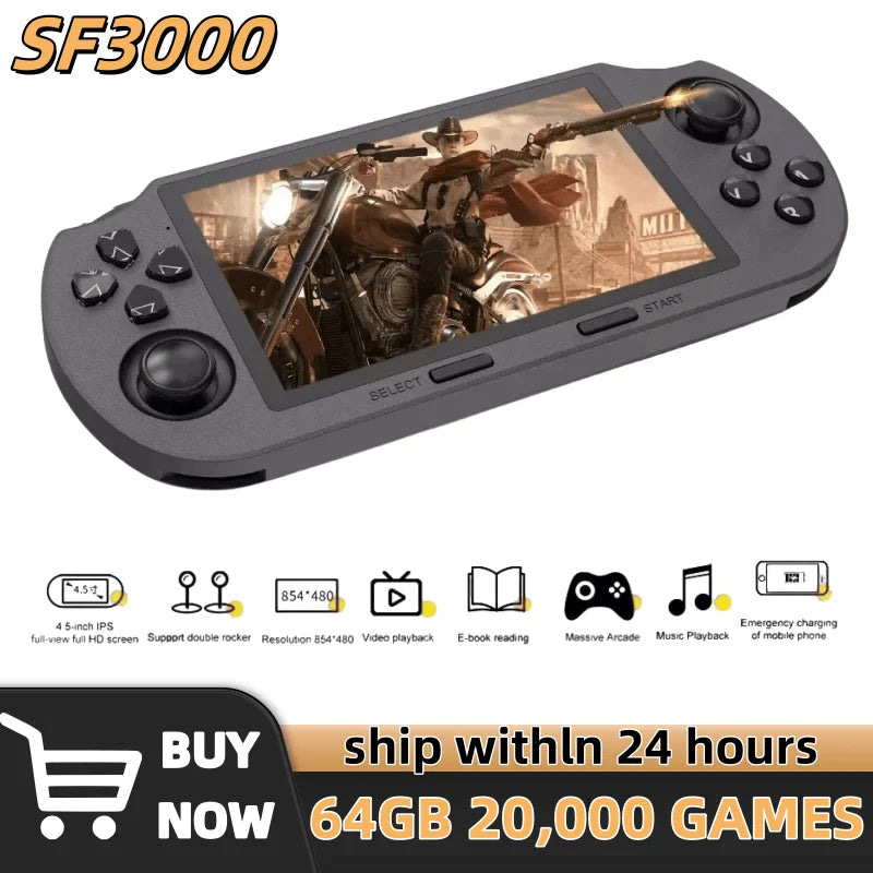 Consola de videojuegos portátil Retro SF3000, sistema Linux, pantalla IPS de 4,5 pulgadas, 854x480, reproductor de vídeo portátil de bolsillo de 3000mAh