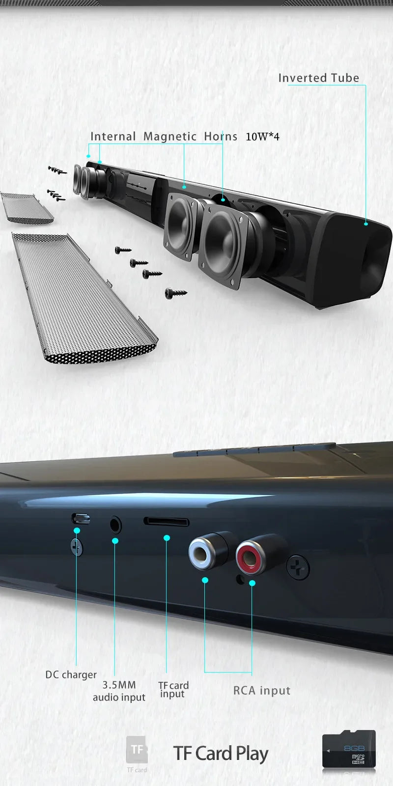 Barra de sonido súper potente, altavoz inalámbrico portátil con Bluetooth, estéreo envolvente, caja de sonido para TV en casa, Subwoofer, Radio FM, caixa de som