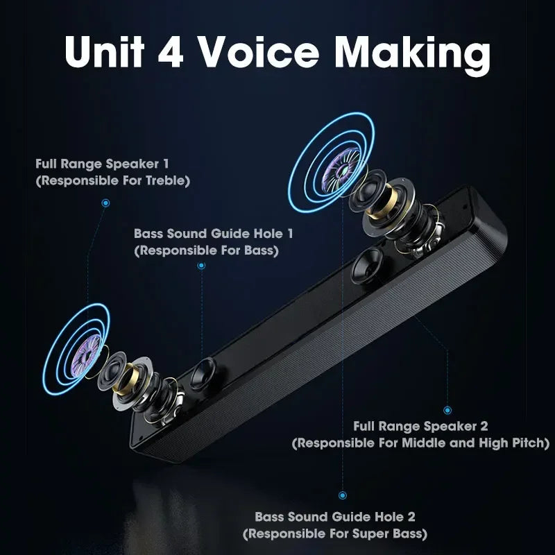 Altavoz envolvente 4D con Bluetooth, sistema de sonido de cine en casa, barra de sonido de ordenador para TV, Subwoofer, estéreo con cable, graves potentes
