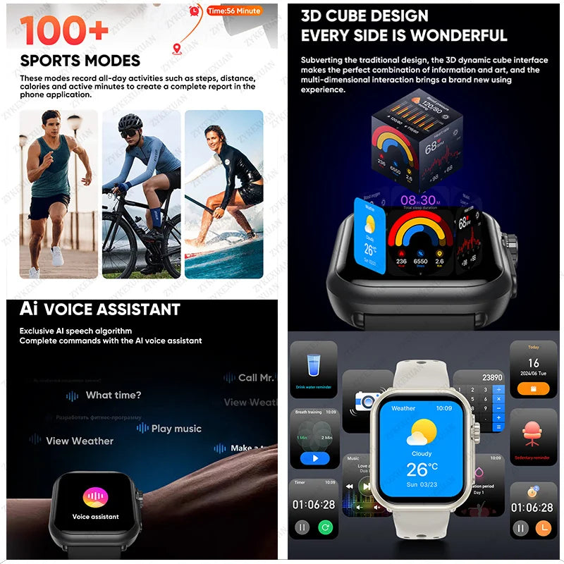 Reloj Inteligente Ultra 2 1000 mAh reloj inteligente hombres mujeres 1,85 pulgadas HD pantalla completamente táctil IP68 impermeable Bluetooth llamada Smartwatch