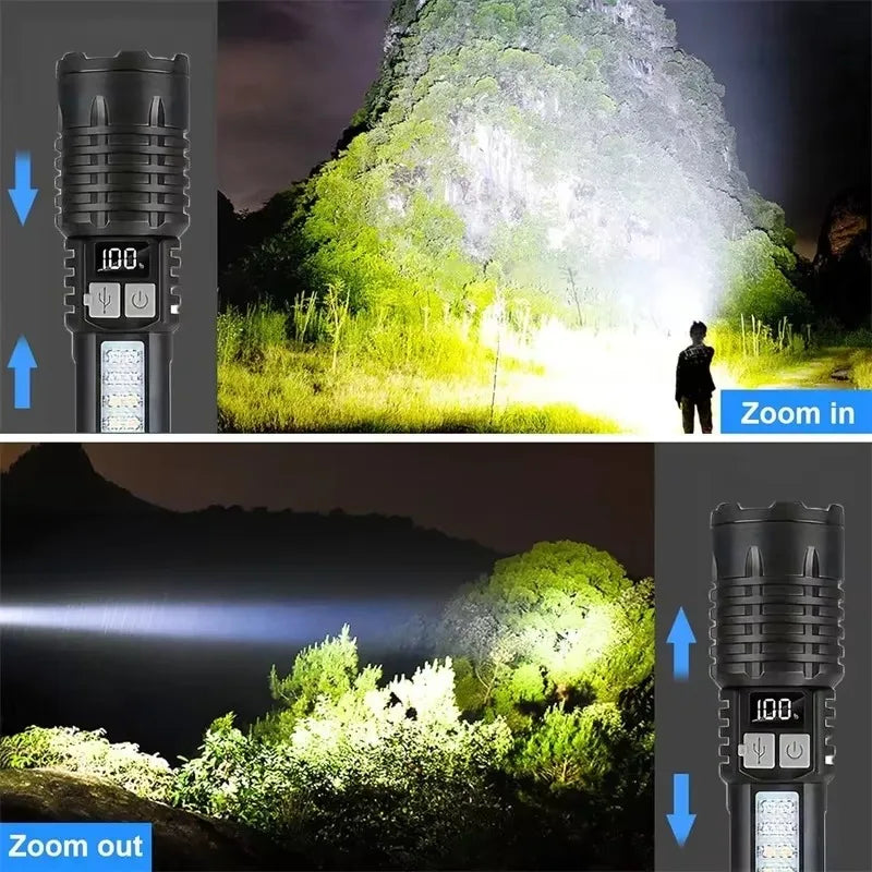 Linterna LED de alta potencia potente linterna COB recargable de TYPE-C con antorcha de luz lateral para acampar al aire libre senderismo