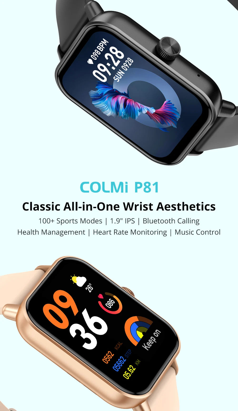 Reloj inteligente COLMI P81 con llamadas de voz, pantalla Ultra de 1,9 pulgadas, Monitor de salud 24H, más de 100 modos deportivos, reloj inteligente Bluetooth para hombres y mujeres