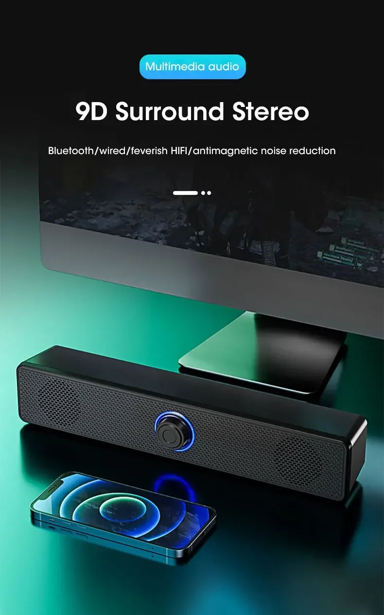 Altavoz envolvente 4D con Bluetooth, sistema de sonido de cine en casa, barra de sonido de ordenador para TV, Subwoofer, estéreo con cable, graves potentes