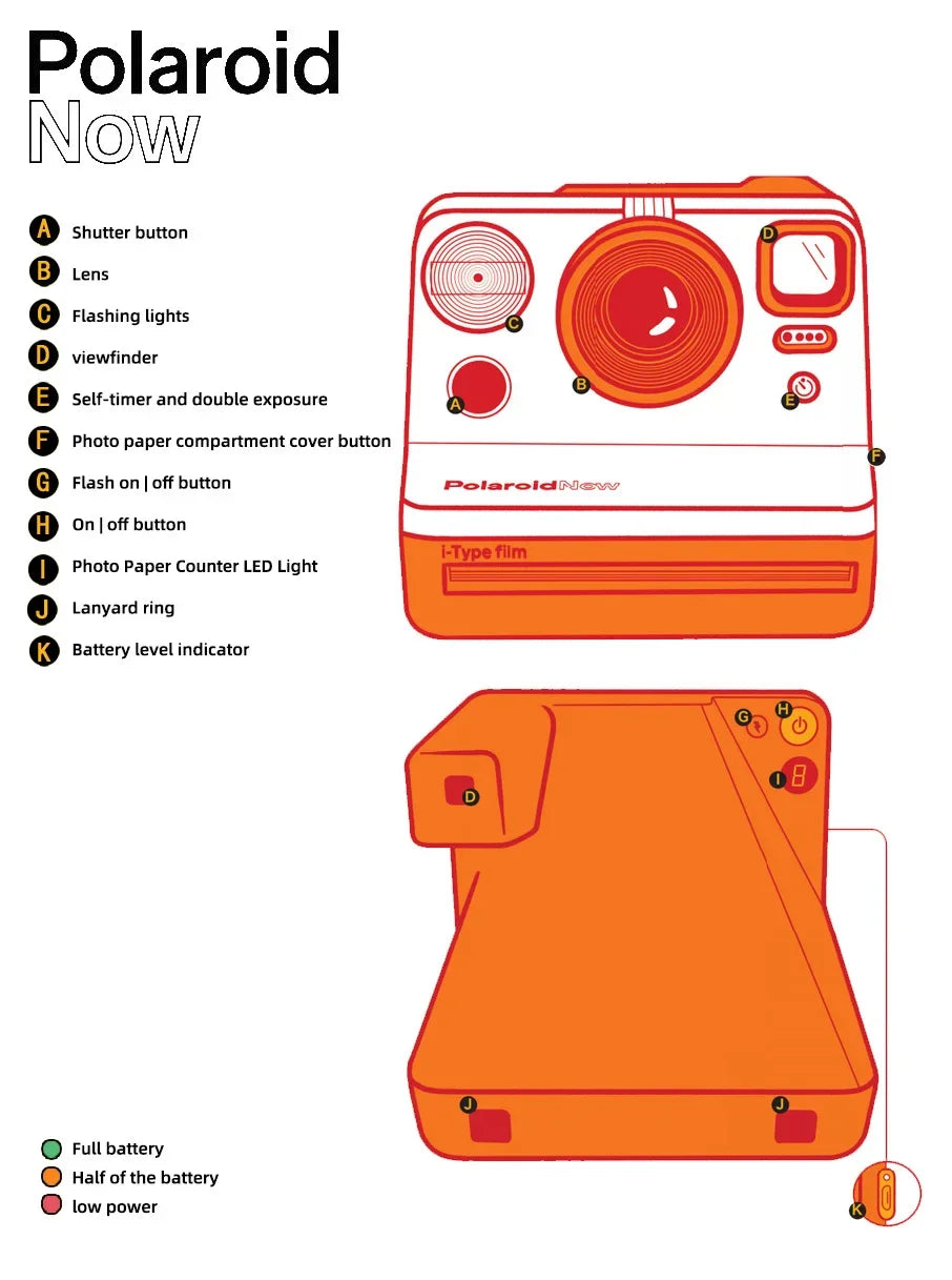 Polaroid Now + cámara controlada por aplicación, película instantánea Tipo I de segunda generación, Bluetooth conectado