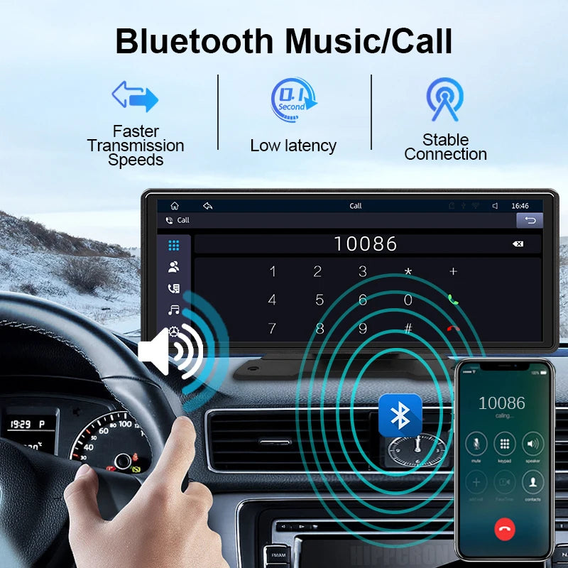 Reproductor de vídeo Multimedia con Radio para espejo de coche de 10,26 pulgadas, pantalla Universal inalámbrica Carplay Android Auto con Bluetooth AUX USB