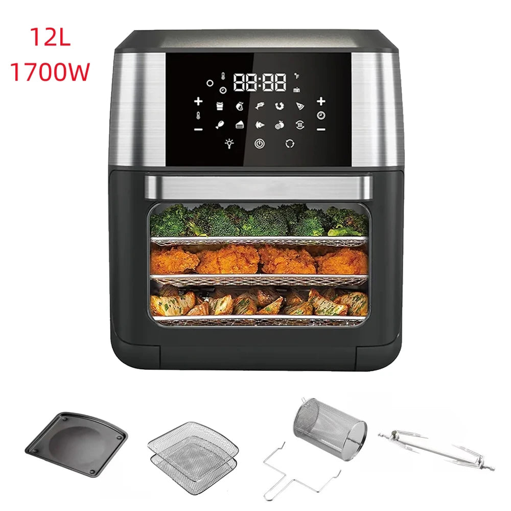 Freidoras de aire eléctricas de 4/5/6/7/10/12L, cocina doméstica automática sin aceite 360 ° Horno de convección para hornear freidora sin aceite