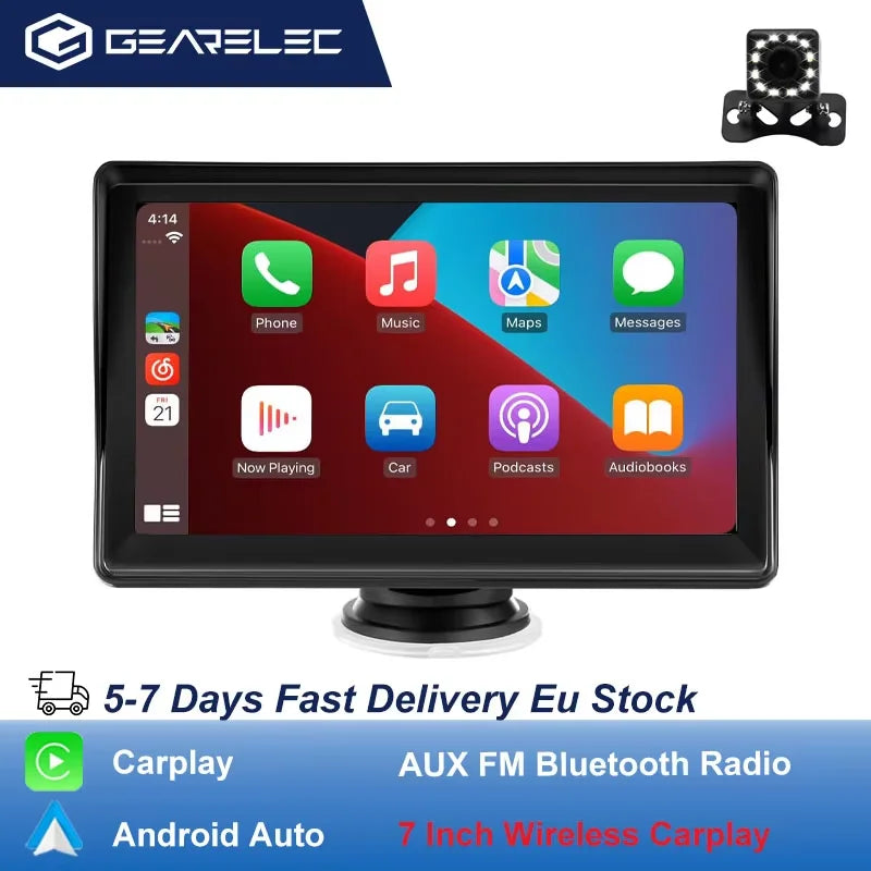 Reproductor Multimedia estéreo portátil para coche, Radio inalámbrica con Android, 7 pulgadas, transmisor FM, BT, WiFi, AUX, pantalla USB