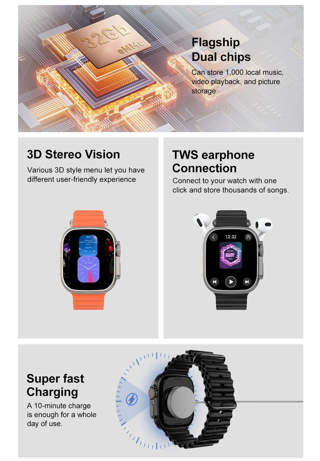 DT Ultra 3 Smartwatch pantalla Amoled 4GB reproductor MP3 MP4 Bluetooth red compartido aplicación tienda ChatGPT reloj inteligente AI hombre Sportwatch