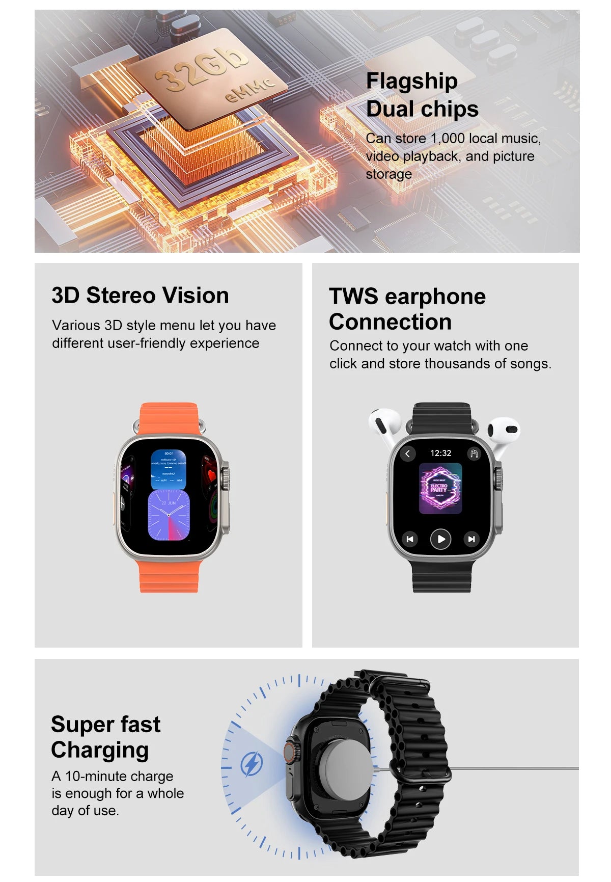 DT Ultra 3 Smartwatch pantalla Amoled 4GB reproductor MP3 MP4 Bluetooth red compartido aplicación tienda ChatGPT reloj inteligente AI hombre Sportwatch