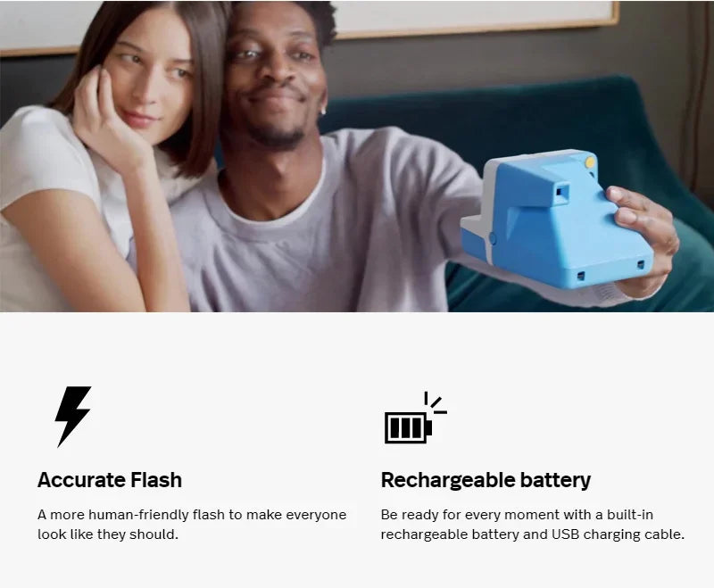 Polaroid Now + cámara controlada por aplicación, película instantánea Tipo I de segunda generación, Bluetooth conectado