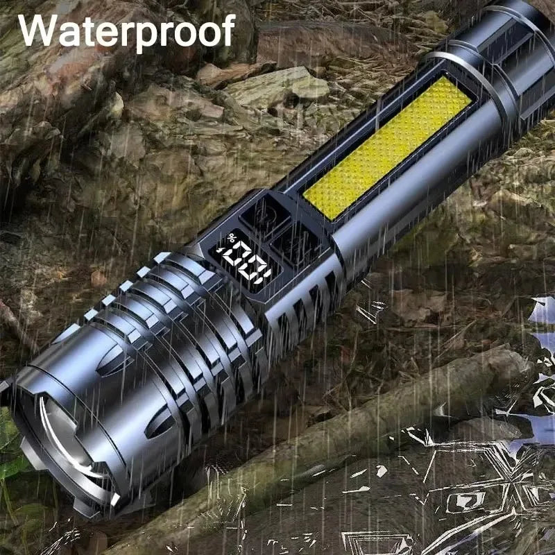 Linterna LED de alta potencia potente linterna COB recargable de TYPE-C con antorcha de luz lateral para acampar al aire libre senderismo