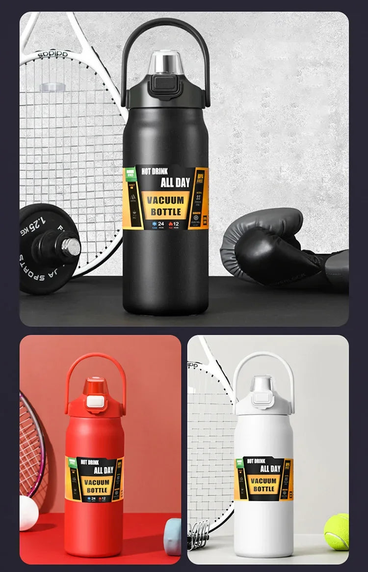 Termo portátil para exteriores, taza térmica de acero inoxidable 304, frascos de vacío, botella de agua deportiva fría y caliente con pajita