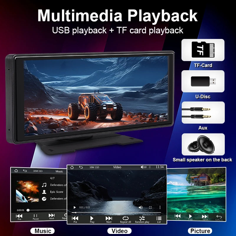 Reproductor de vídeo Multimedia con Radio para espejo de coche de 10,26 pulgadas, pantalla Universal inalámbrica Carplay Android Auto con Bluetooth AUX USB