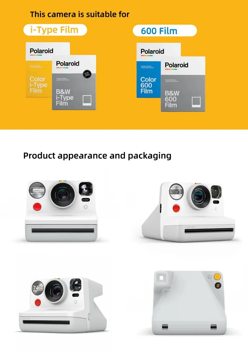 Polaroid Now + cámara controlada por aplicación, película instantánea Tipo I de segunda generación, Bluetooth conectado