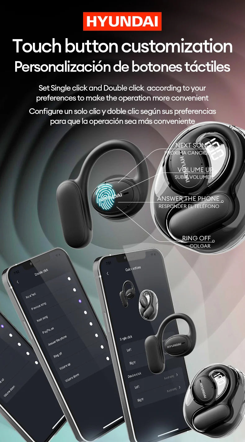 Choice HYUNDAI Openair5 AI auriculares de traducción Bluetooth tipo oreja colgante AI inteligente más de 100 idiomas reunión auricular regalo