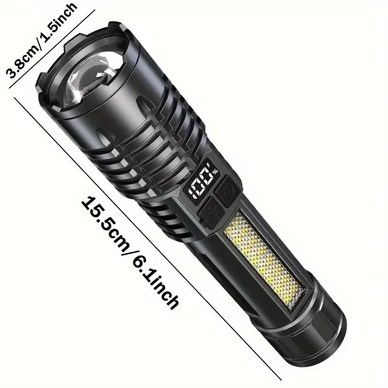 Linterna LED de alta potencia potente linterna COB recargable de TYPE-C con antorcha de luz lateral para acampar al aire libre senderismo