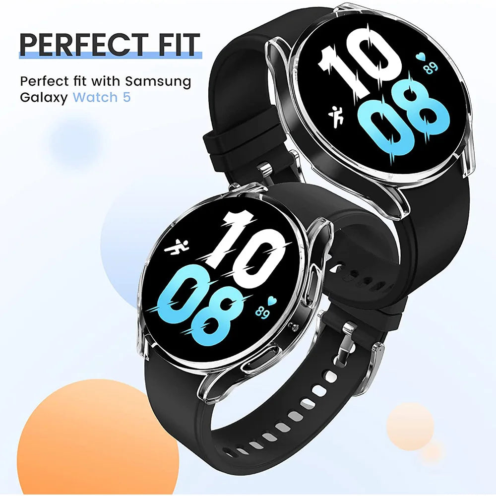 Funda de silicona de cobertura completa para Samsung Galaxy Watch 4, 5, 6, 7, 40mm, 44mm, Protector de pantalla de parachoques resistente a los arañazos a prueba de golpes