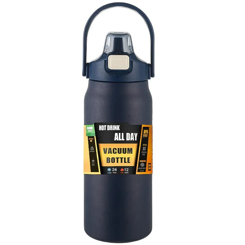 Termo portátil para exteriores, taza térmica de acero inoxidable 304, frascos de vacío, botella de agua deportiva fría y caliente con pajita