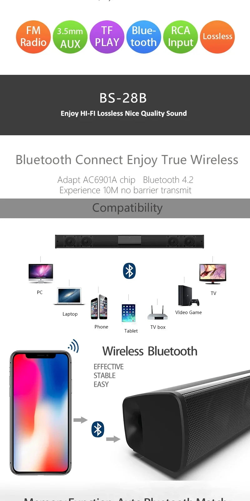 Barra de sonido súper potente, altavoz inalámbrico portátil con Bluetooth, estéreo envolvente, caja de sonido para TV en casa, Subwoofer, Radio FM, caixa de som