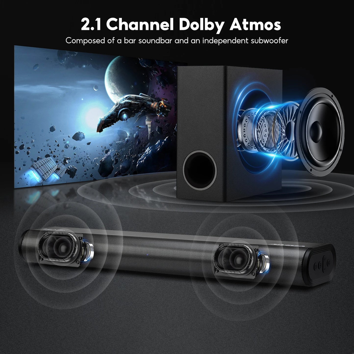 AIYIMA S07 Dolby -Barra de sonido 2,1, Subwoofer inalámbrico de 150W, altavoz de sistema 3D para TV, Bluetooth, HDMI/Aux/Opt/USB