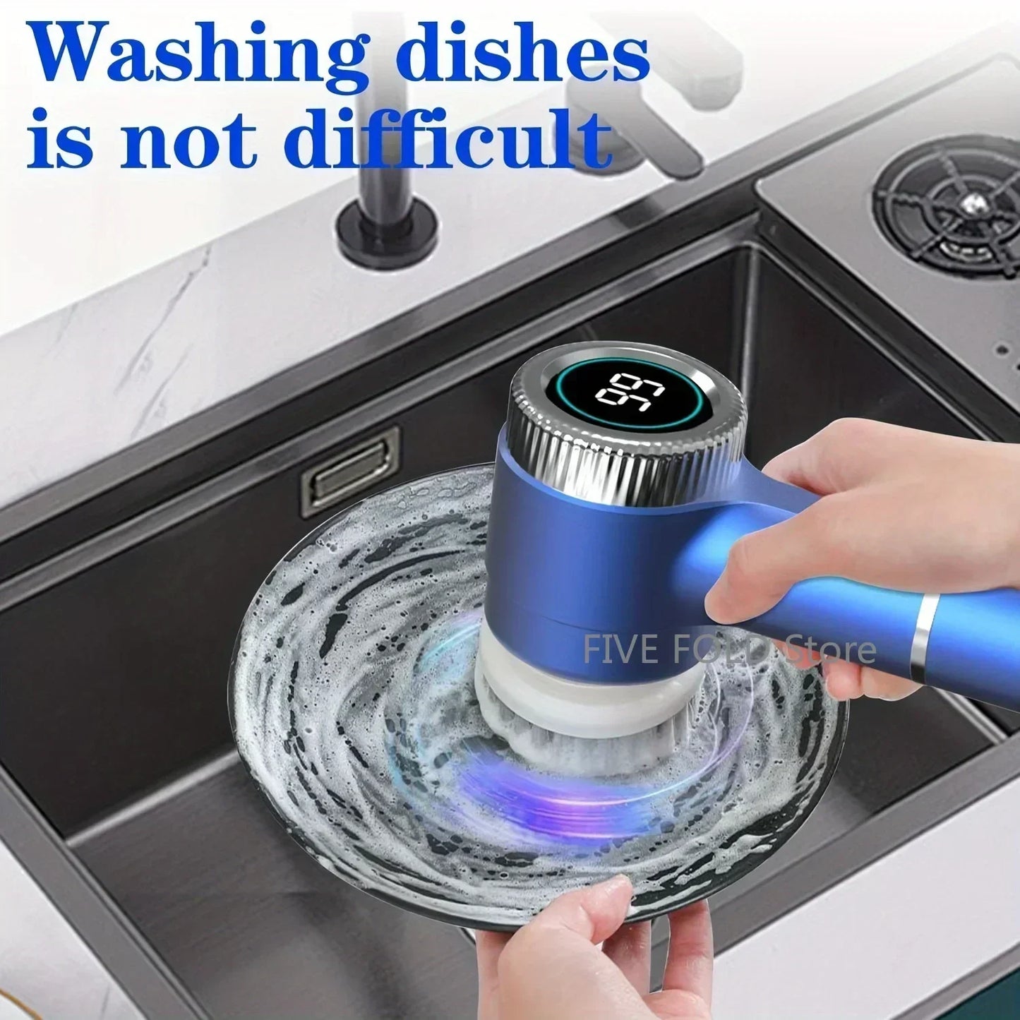 Cepillo de limpieza eléctrica multifuncional para cocina, baño, inodoro, cepillo de limpieza potente portátil, 5 cabezales, pantalla LED
