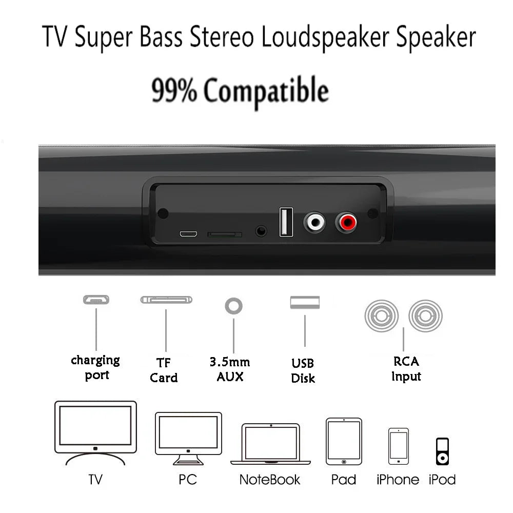 Barra de sonido súper potente, altavoz inalámbrico portátil con Bluetooth, estéreo envolvente, caja de sonido para TV en casa, Subwoofer, Radio FM, caixa de som
