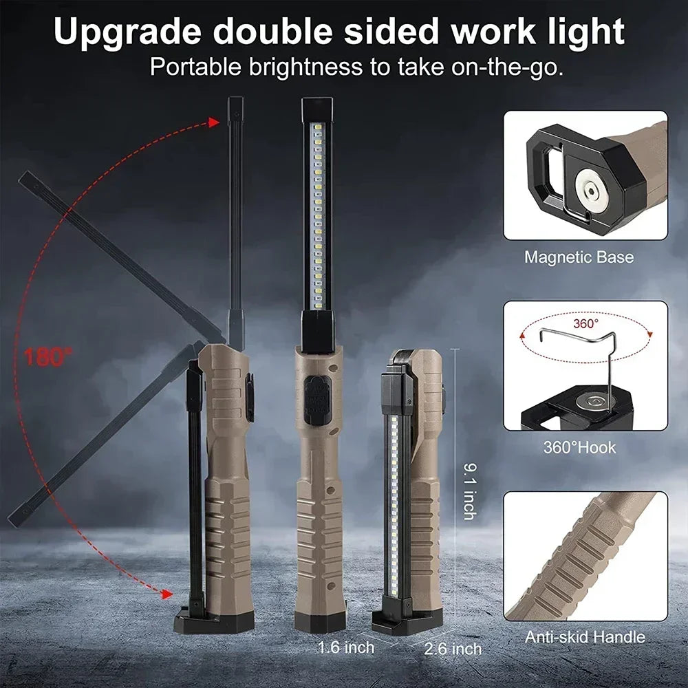 Linterna LED de trabajo plegable COB XPE, linterna de mano con batería integrada, lámpara de inspección de coche de emergencia, estroboscópica SOS roja