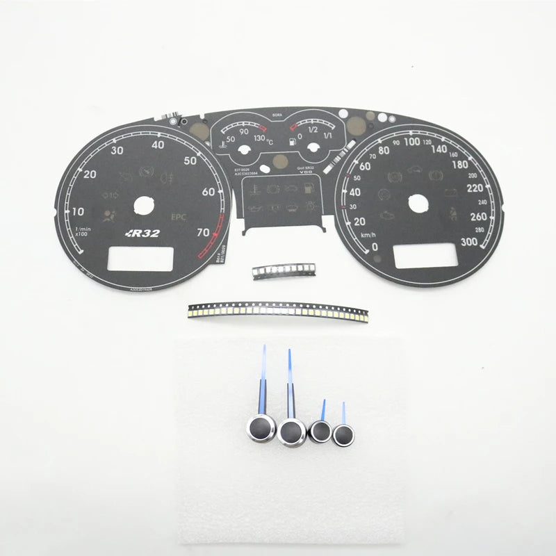 Instrumento de tablero, aguja azul, fondo blanco, escala de papel, luz LED, reequipamiento para VW Bora MK4 Golf 4 R32 Metro 300