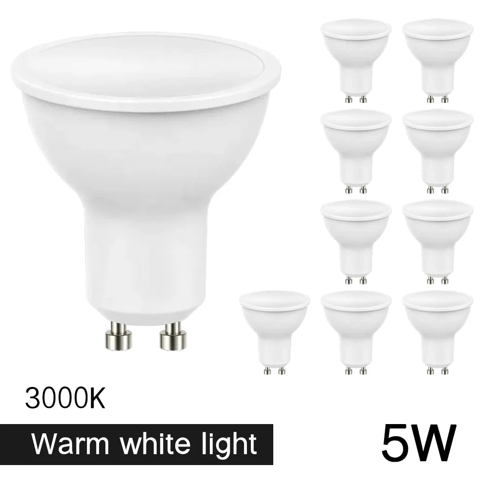 10 Uds bombilla de foco LED GU10 220V 5W/7W alto Lumen 3000K/4000K/6500K lámpara de luz LED para decoración del hogar