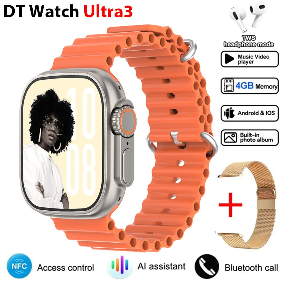 DT Ultra 3 Smartwatch pantalla Amoled 4GB reproductor MP3 MP4 Bluetooth red compartido aplicación tienda ChatGPT reloj inteligente AI hombre Sportwatch