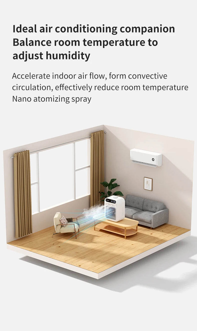 Aire acondicionado portátil, ventilador enfriador, humidificador, ventilador de ventilación de CA para coche, refrigeración de verano, fragancia, refrigerador, viaje de oficina