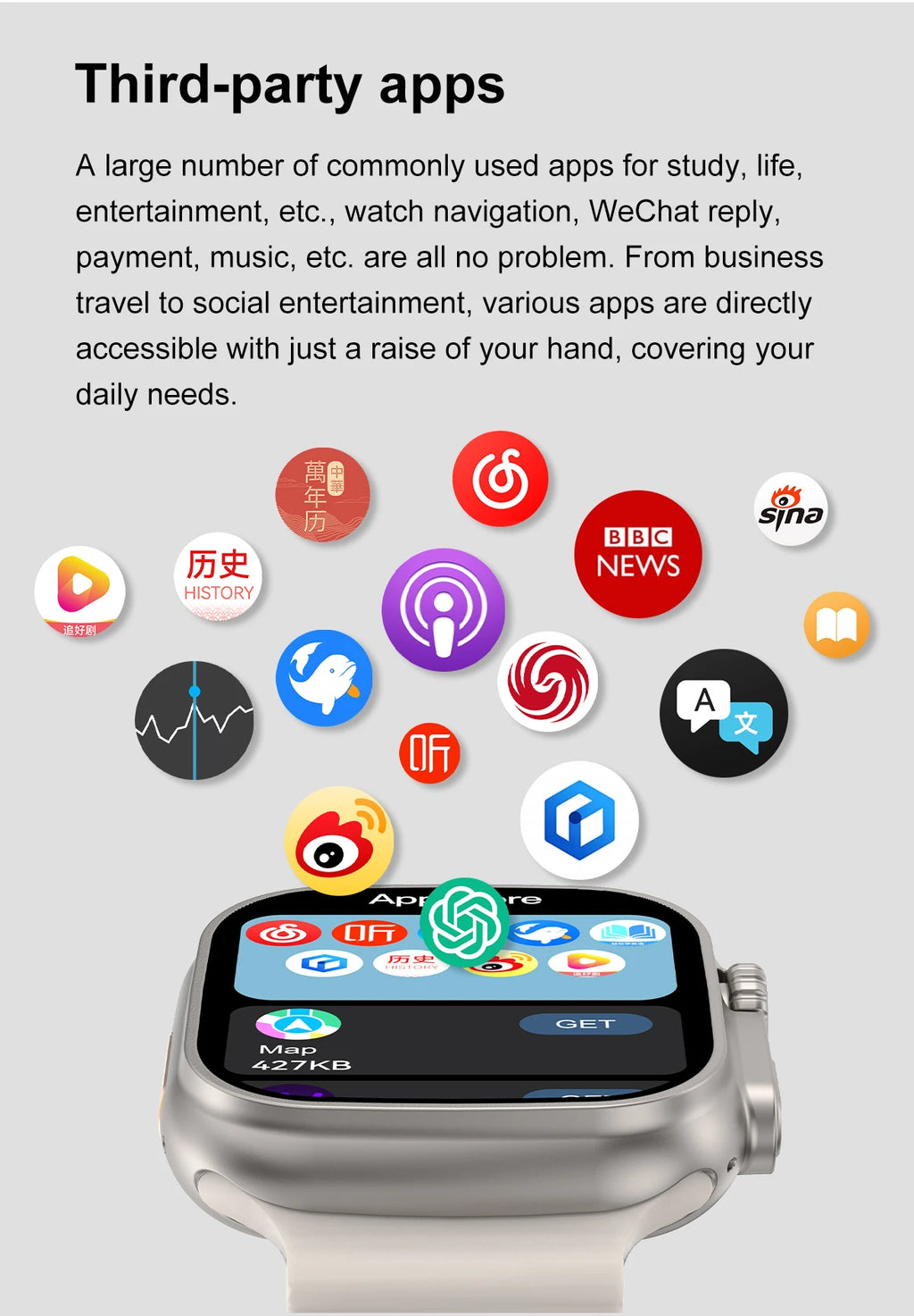 DT Ultra 3 Smartwatch pantalla Amoled 4GB reproductor MP3 MP4 Bluetooth red compartido aplicación tienda ChatGPT reloj inteligente AI hombre Sportwatch