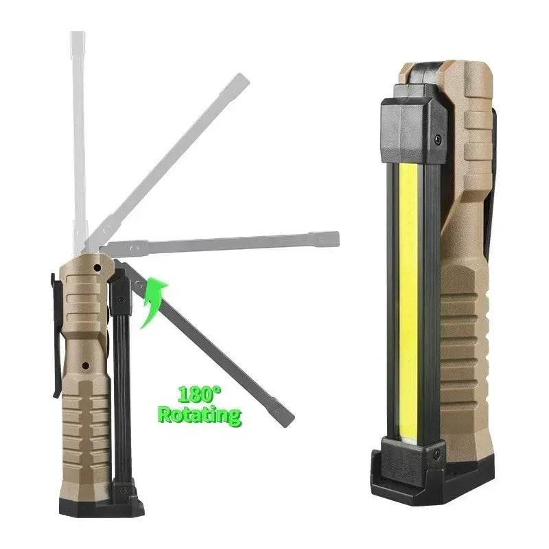 Luz de trabajo LED recargable por USB, linterna COB de 1000 lúmenes con indicador de capacidad de energía, linterna con mango para reparación de automóviles al aire libre