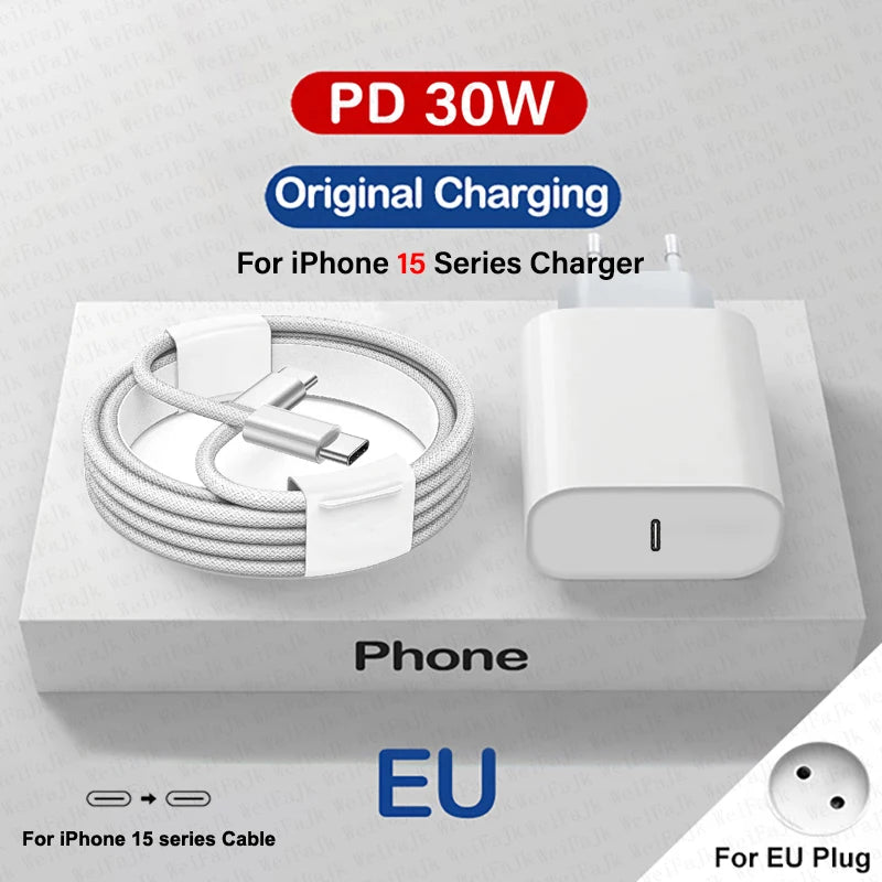 For Apple Original 30W Type C Quick Charger For iPhone 16 15 14 13 12 11 Pro Max Mini X XS XR 8 Plus Fast Charging Charge Cable