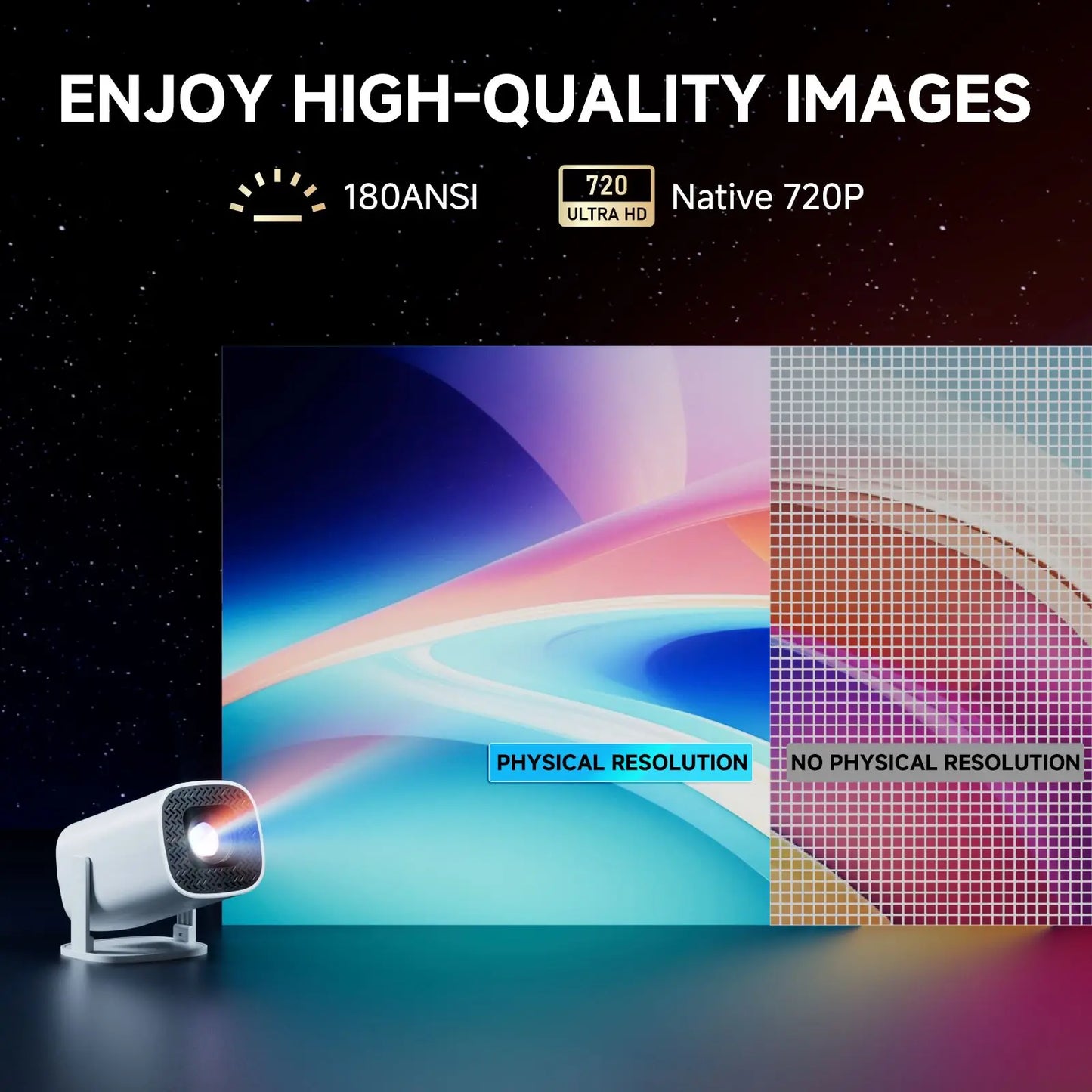 HONGTOP P30PRO Mini proyector inteligente Android 14 WiFi6 BT 5,0 compatible con 4K 1280*720P proyector portátil para exteriores de cine en casa inteligente