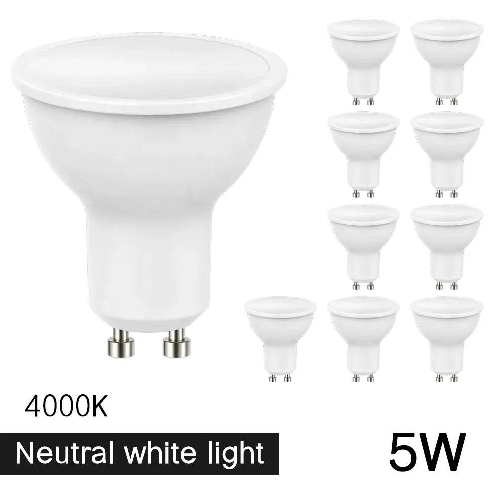10 Uds bombilla de foco LED GU10 220V 5W/7W alto Lumen 3000K/4000K/6500K lámpara de luz LED para decoración del hogar
