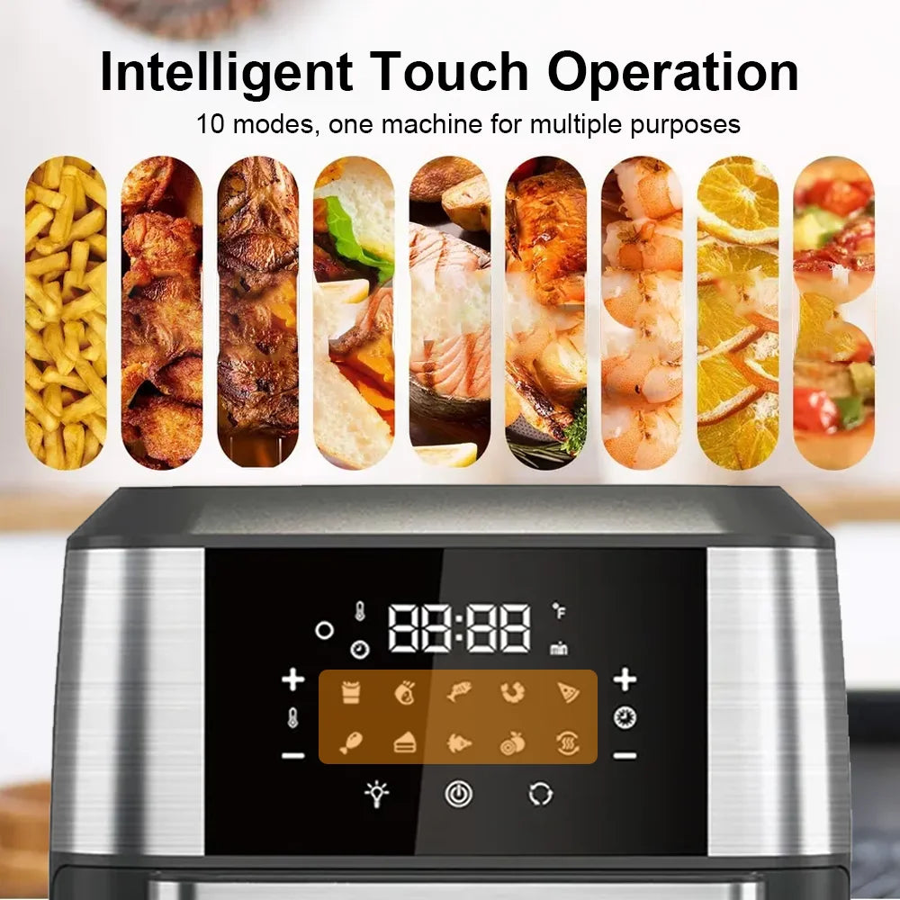 Freidoras de aire eléctricas de 4/5/6/7/10/12L, cocina doméstica automática sin aceite 360 ° Horno de convección para hornear freidora sin aceite