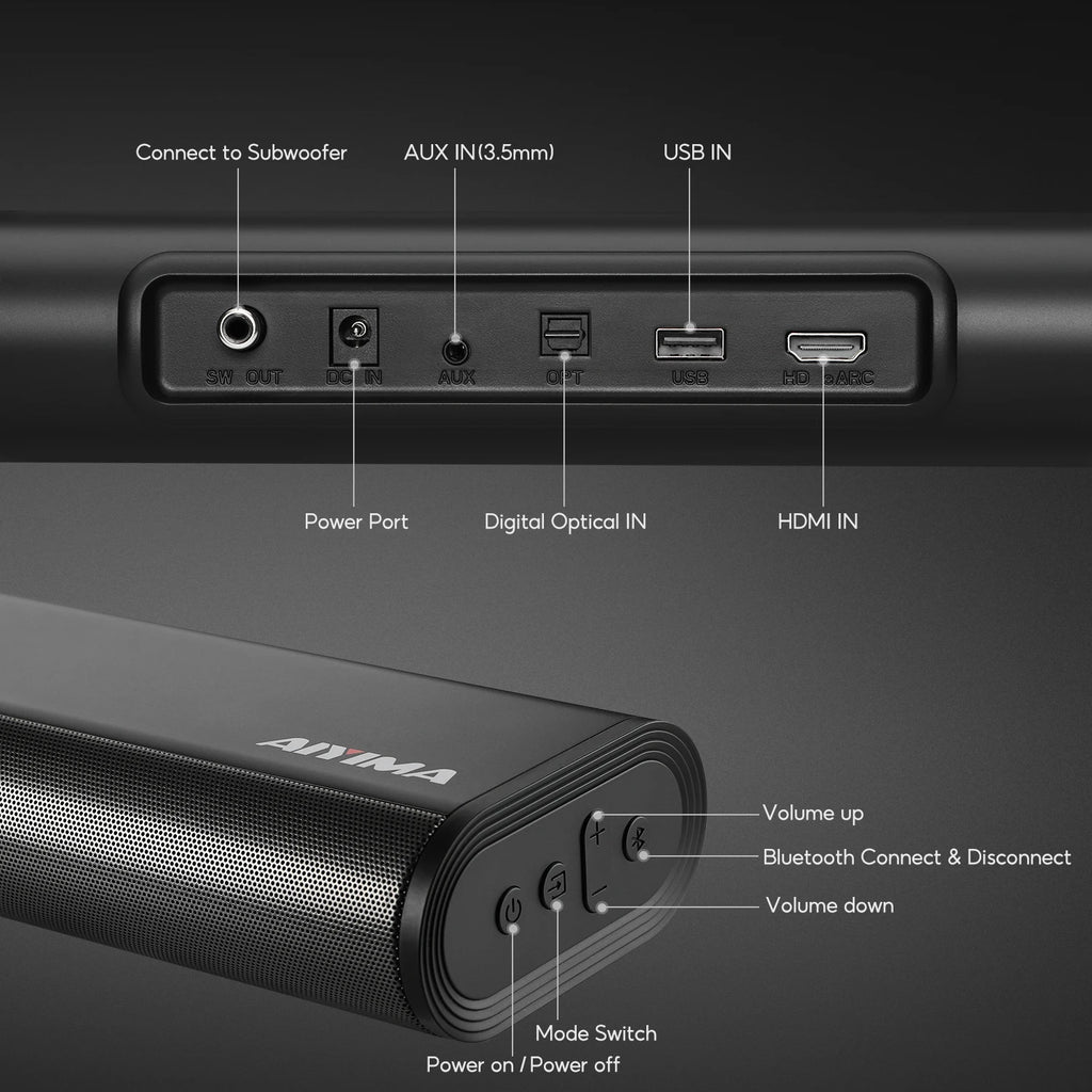 AIYIMA S07 Dolby -Barra de sonido 2,1, Subwoofer inalámbrico de 150W, altavoz de sistema 3D para TV, Bluetooth, HDMI/Aux/Opt/USB